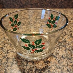 Indiana Glass Christmas Holly Berry Bowl
